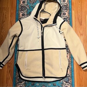 Free People Movement long fleece jacket, size medium // cream with navy blue